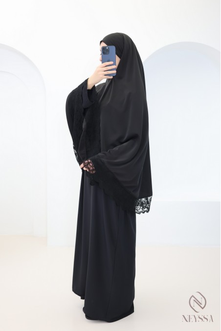 Abaya-Khimar aus Medina-Seide mit Spitzendetails für Damen