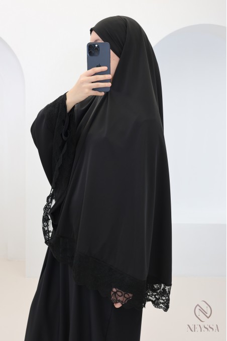 abaya khimar en soie de Médine avec détails de dentelle femme