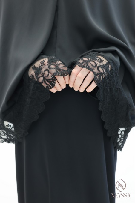 Medina silk khimar abaya with lace details for women