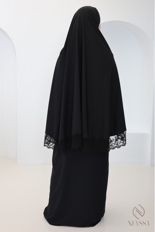 Abaya-Khimar aus Medina-Seide mit Spitzendetails für Damen