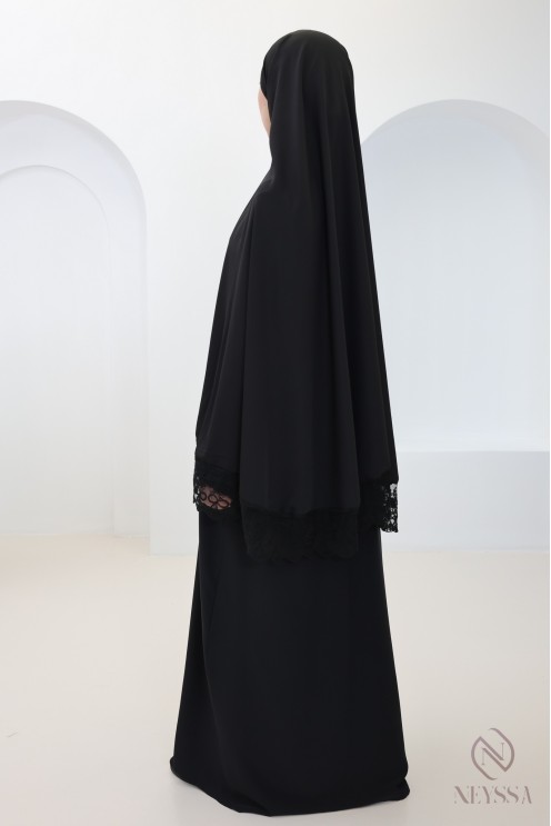 abaya khimar en soie de Médine avec détails de dentelle femme