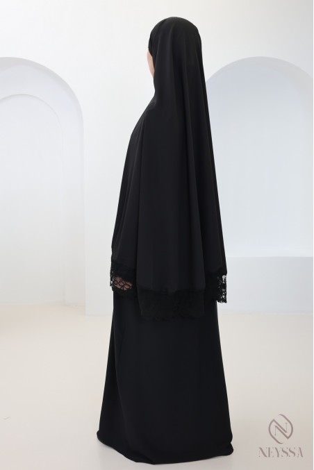 Medina silk khimar abaya with lace details for women