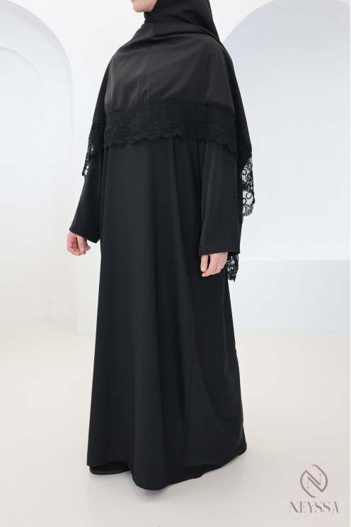 Abaya-Khimar aus Medina-Seide mit Spitzendetails für Damen