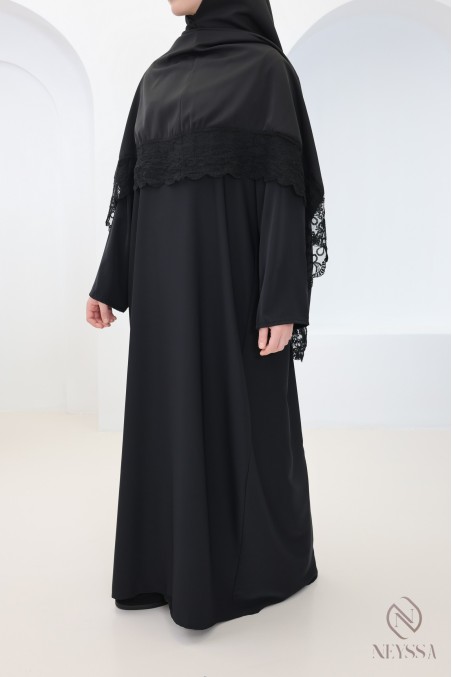 Medina silk khimar abaya with lace details for women