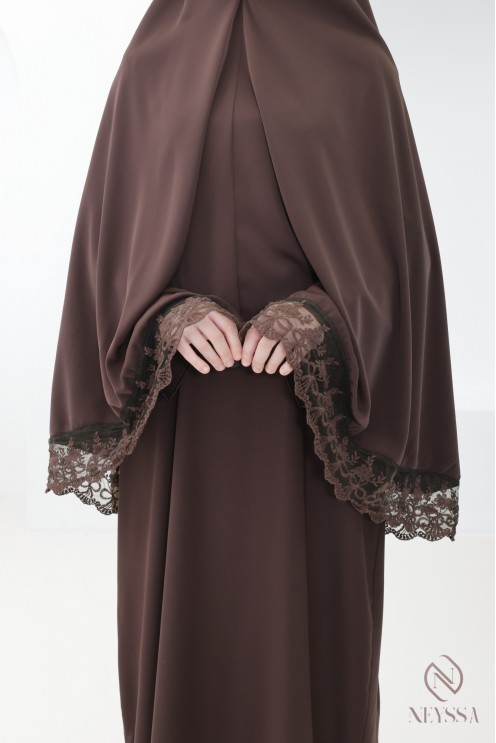 Abaya-Khimar aus Medina-Seide mit Spitzendetails für Damen