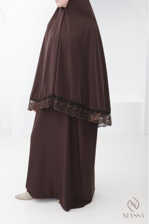 Abaya-Khimar aus Medina-Seide mit Spitzendetails für Damen