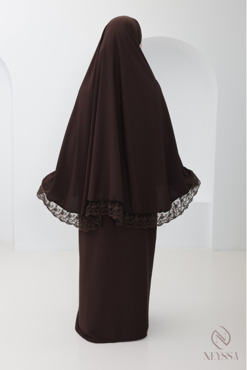 Abaya-Khimar aus Medina-Seide mit Spitzendetails für Damen