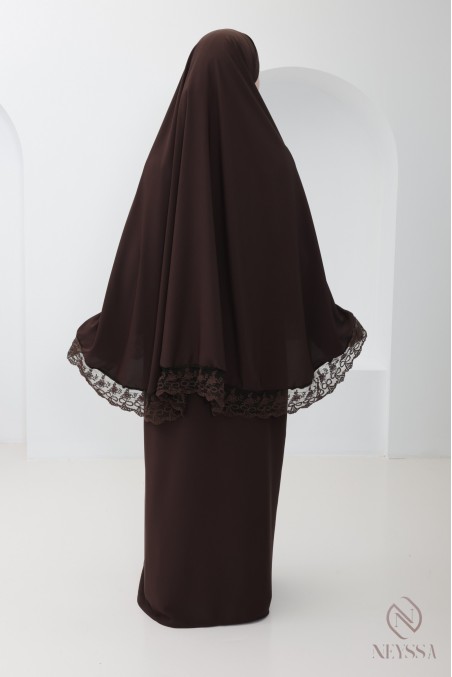 Abaya-Khimar aus Medina-Seide mit Spitzendetails für Damen