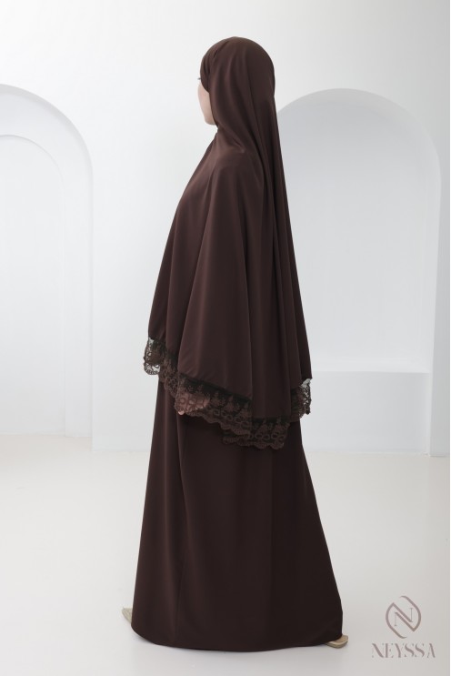 abaya khimar en soie de Médine avec détails de dentelle femme
