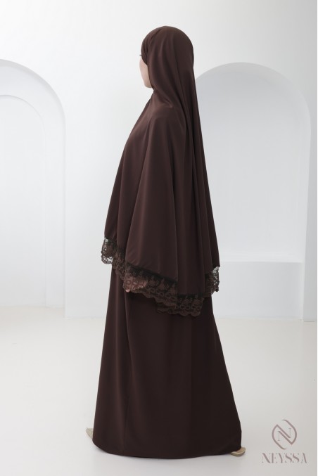 Abaya-Khimar aus Medina-Seide mit Spitzendetails für Damen