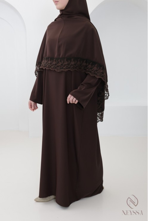 abaya khimar en soie de Médine avec détails de dentelle femme