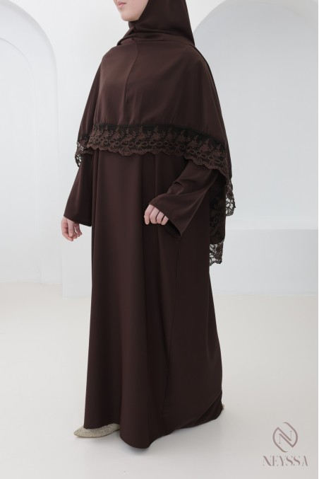 Abaya-Khimar aus Medina-Seide mit Spitzendetails für Damen
