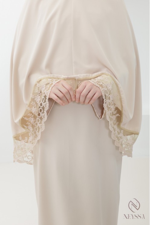 abaya khimar en soie de Médine avec détails de dentelle femme