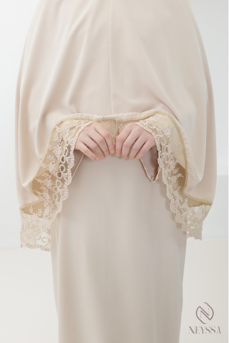 abaya khimar en soie de Médine avec détails de dentelle femme