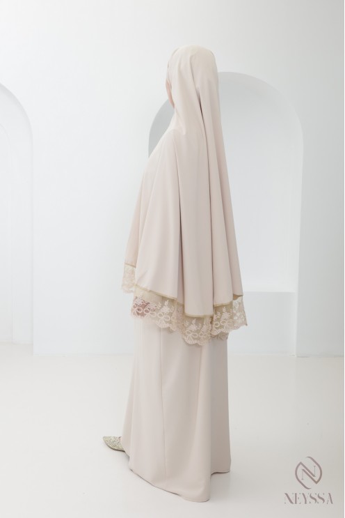 Abaya-Khimar aus Medina-Seide mit Spitzendetails für Damen