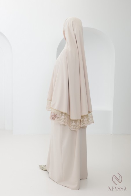 Medina silk khimar abaya with lace details for women