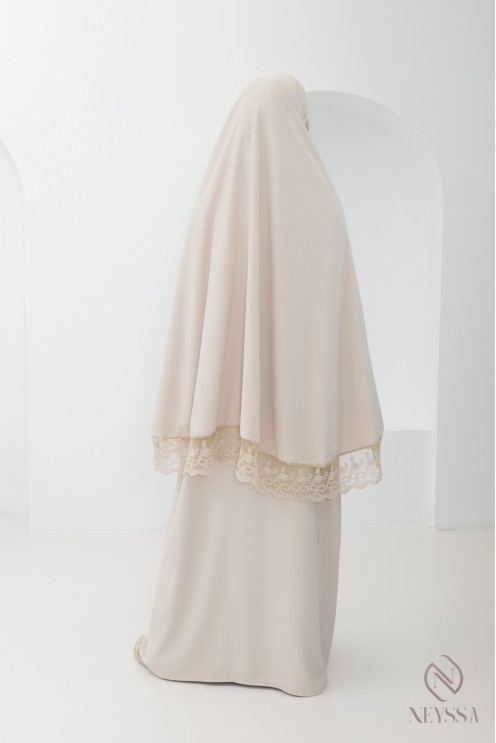 abaya khimar en soie de Médine avec détails de dentelle femme