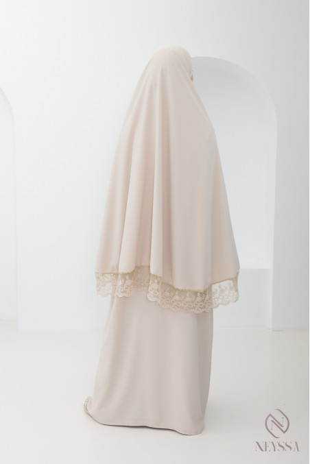 Medina silk khimar abaya with lace details for women