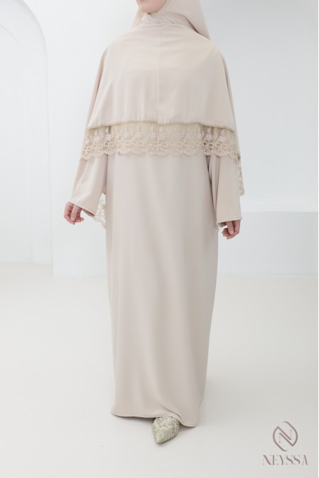 abaya khimar en soie de Médine avec détails de dentelle femme