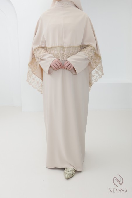 Medina silk khimar abaya with lace details for women
