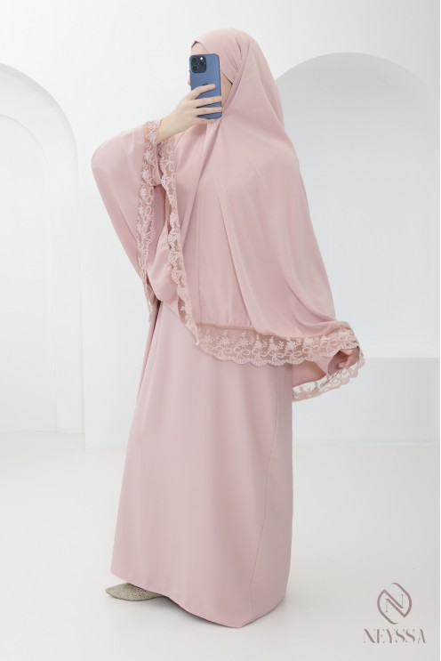 abaya khimar en soie de Médine avec détails de dentelle femme
