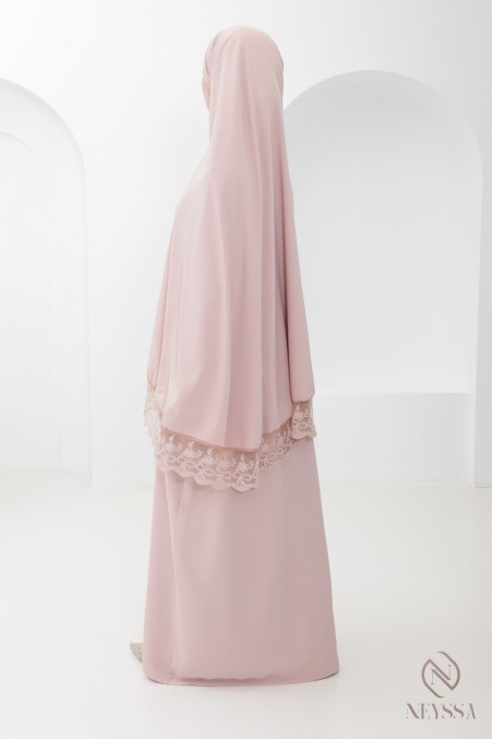 abaya khimar en soie de Médine avec détails de dentelle femme