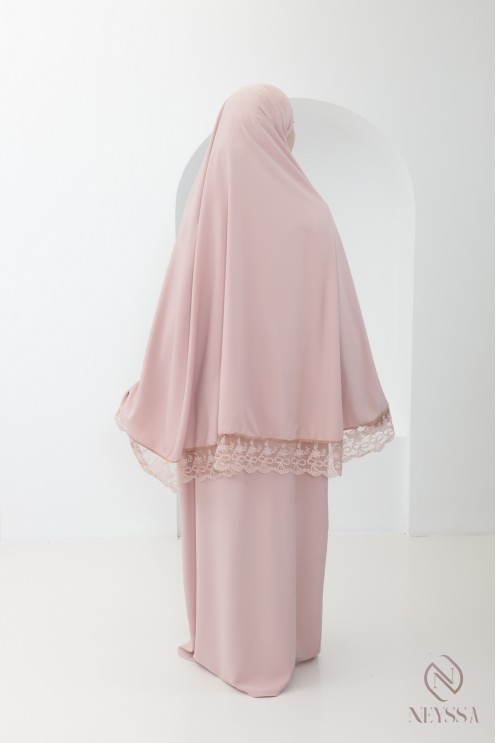 abaya khimar en soie de Médine avec détails de dentelle femme