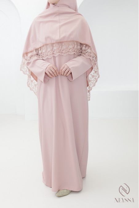 abaya khimar en soie de Médine avec détails de dentelle femme