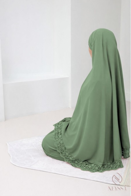 abaya khimar en soie de Médine avec détails de dentelle femme