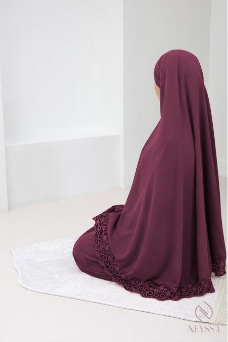 Abaya-Khimar aus Medina-Seide mit Spitzendetails für Damen