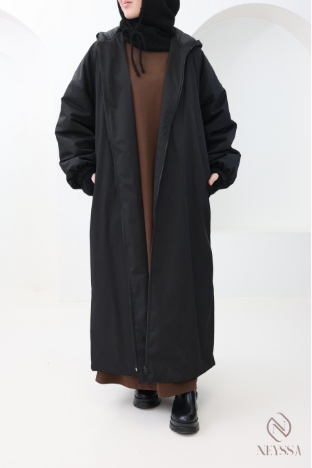 Women's long black puff sleeve parka coat for hijabis