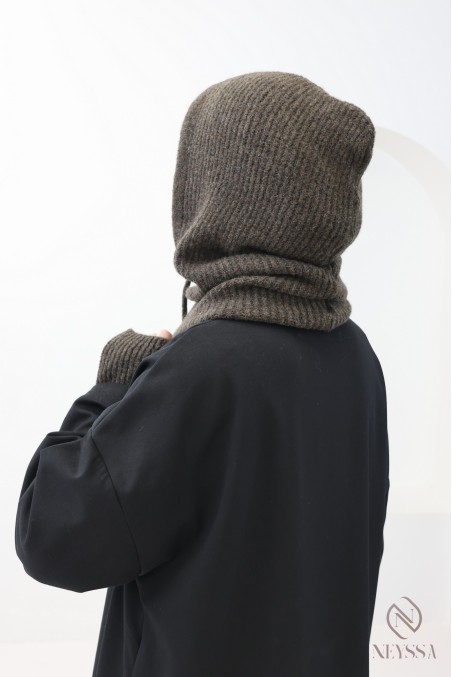 Ensemble cagoule en maille + mitaines un indispensable pour cet hiver