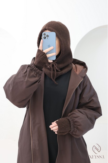 Manteau long style doudoune coupe droite oversize marron pour femme