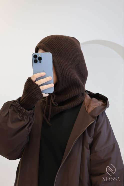 Long, straight-cut, oversized brown puffer coat for women