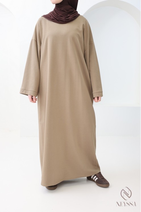 Robe longue en coton sweat à col rond, style sportswear