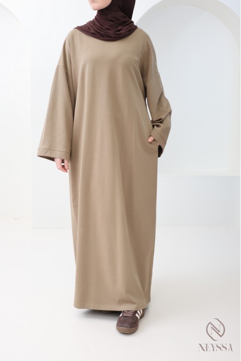 Long cotton sweatshirt dress with round neck, sportswear style