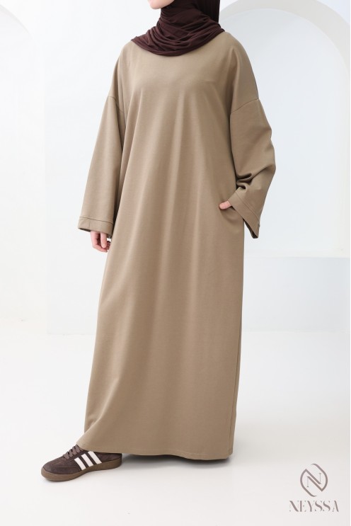 Long cotton sweatshirt dress with round neck, sportswear style