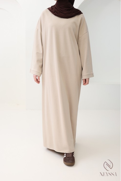 Long cotton sweatshirt dress with round neck, sportswear style