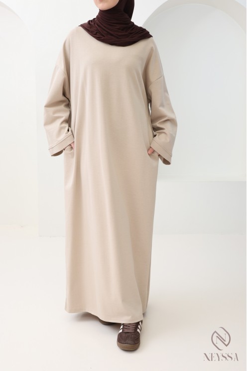 Long cotton sweatshirt dress with round neck, sportswear style