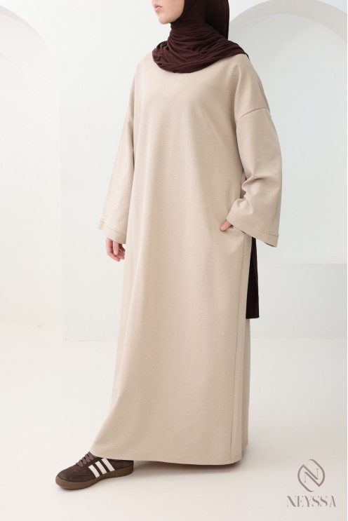 Long cotton sweatshirt dress with round neck, sportswear style
