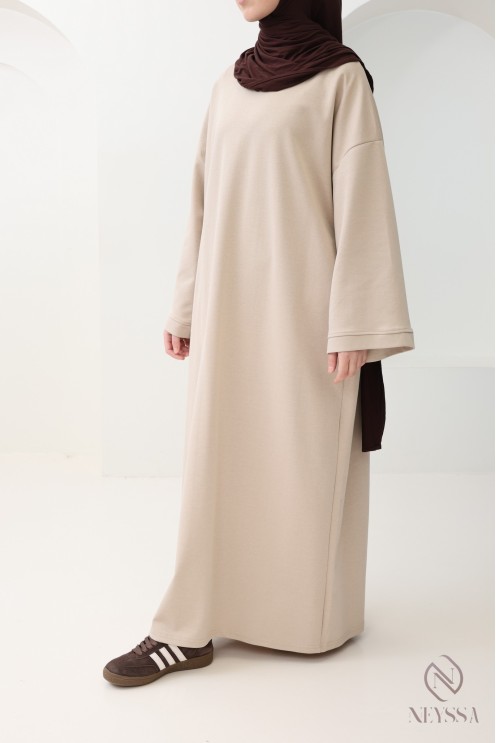 Robe longue en coton sweat à col rond, style sportswear