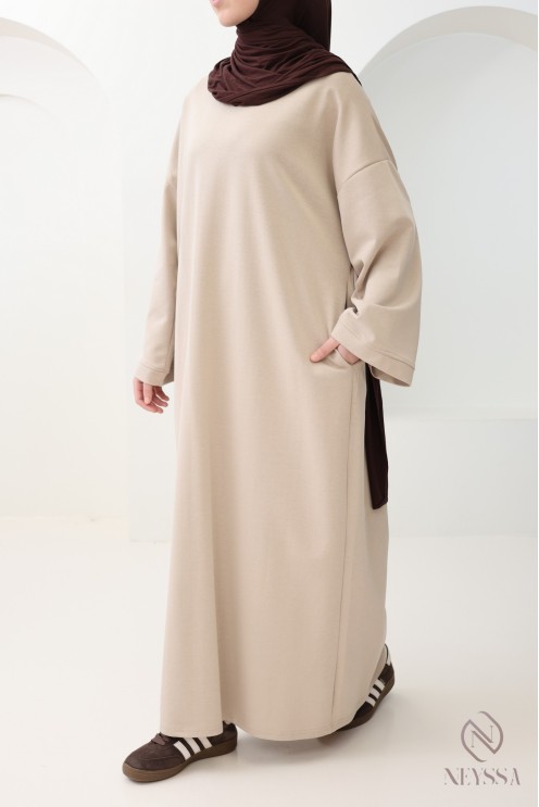 Long cotton sweatshirt dress with round neck, sportswear style