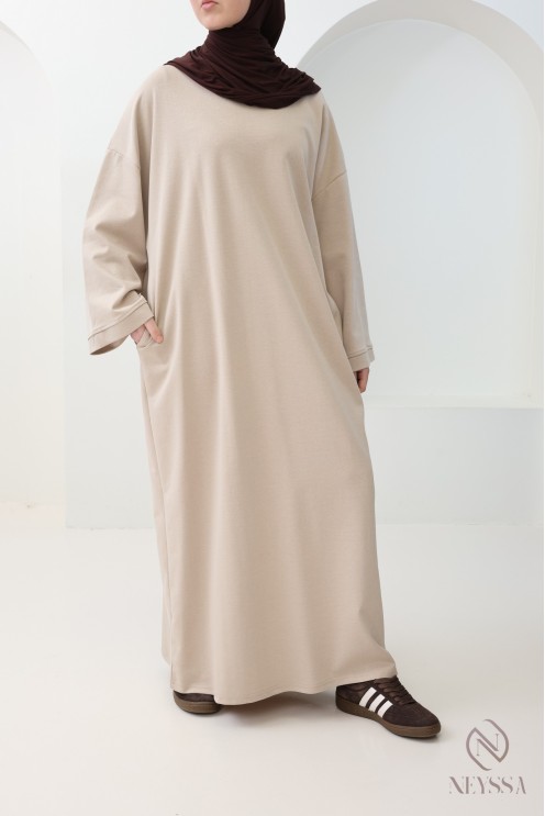 Long cotton sweatshirt dress with round neck, sportswear style