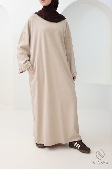 Long cotton sweatshirt dress with round neck, sportswear style