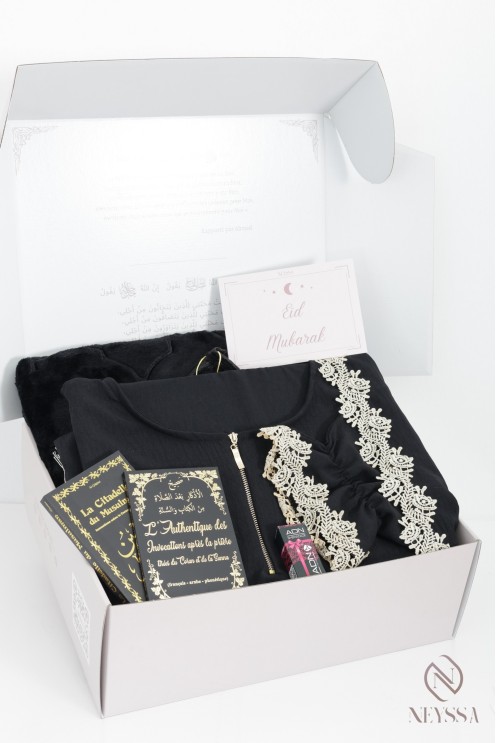 Gebetsbox mit Spitze und integriertem Hijab – Geschenk zum Ramadan