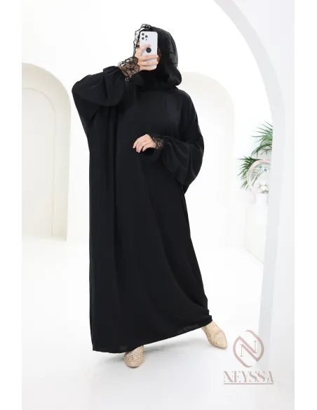 Abaya de prière spéciale 1m80 soie de Médine avec dentelles femme