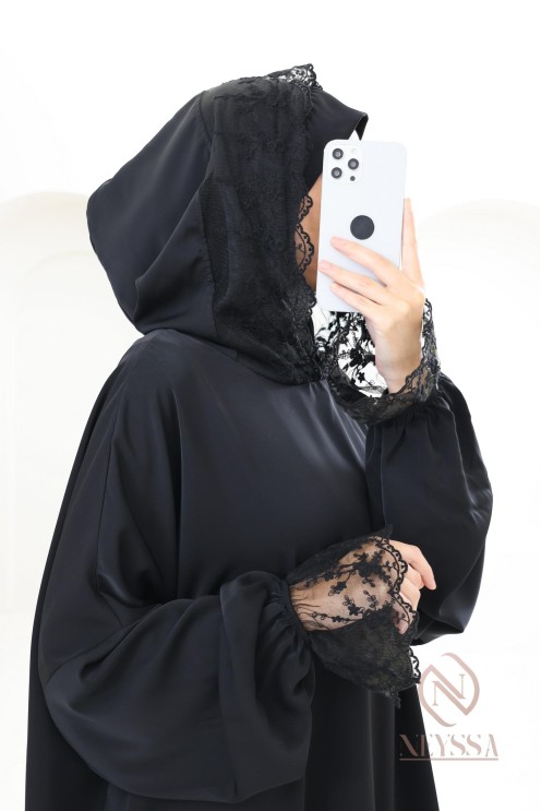 Special prayer abaya, 1.80 m, Medina silk with lace, women's
