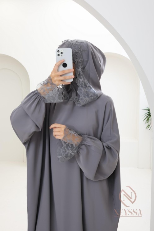 Special prayer abaya, 1.80 m, Medina silk with lace, women's