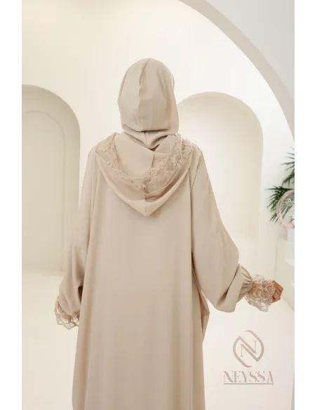 Abaya de prière spéciale 1m80 soie de Médine avec dentelles femme
