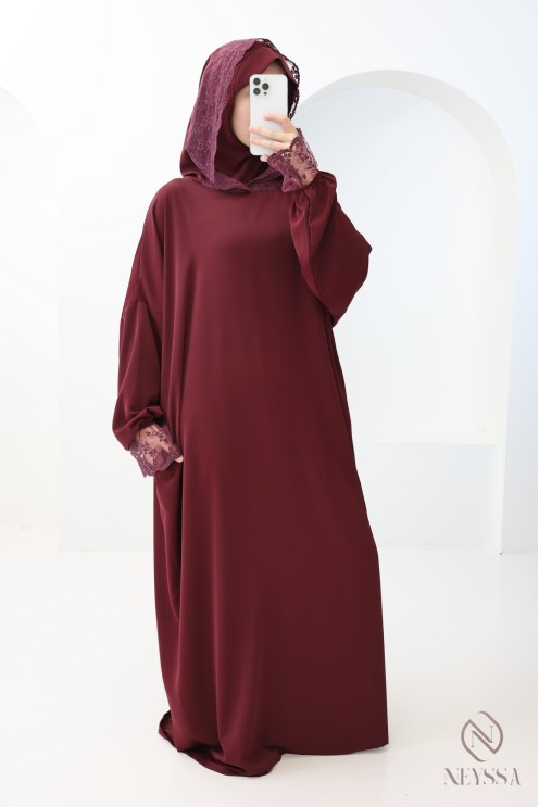 Special prayer abaya, 1.80 m, Medina silk with lace, women's